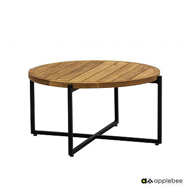 Condor coffee table dia. 74x38h, base aluminium Black, top SVLK teak Natural