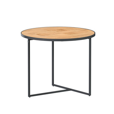 Strada side table Natural teak round 55 cm. Alu legs (H45) Alu / Teak