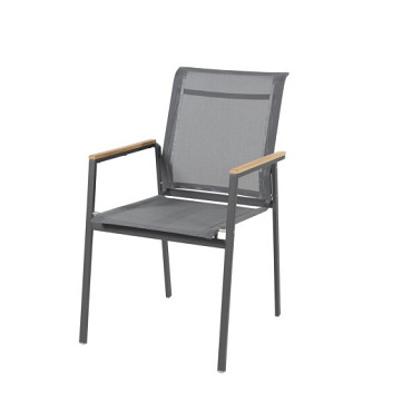Passion stacking chair PC RVS, anthr.sling, TEAK arm Anthracite