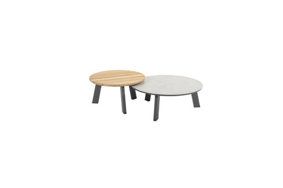 Emma SET of coffee tables latte: 65and 80cm with cer./teak top Latte
