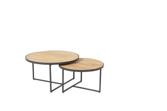 Strada coffee table Natural teak round 73 cm. Alu legs (H40) Alu / Teak afbeelding 2