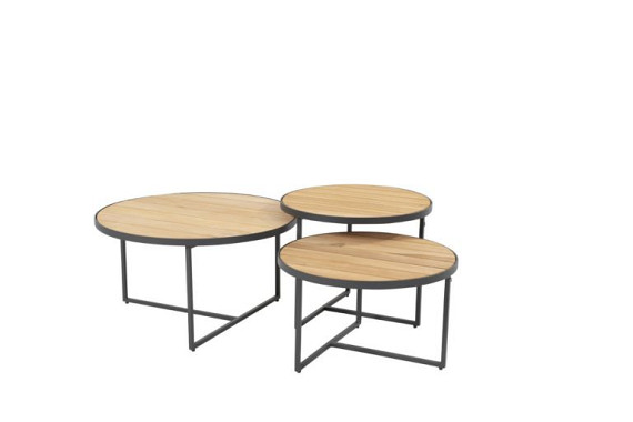 Strada side table Natural teak round 55 cm. Alu legs (H45) Alu / Teak afbeelding 2