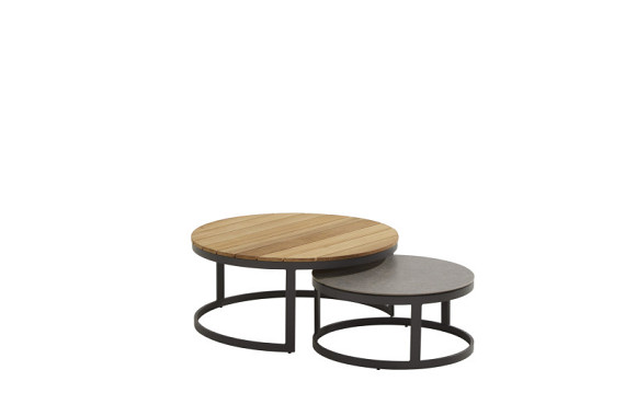 Stonic set of 2 coffee tables 80cm and 60cm with teak/ceramic  Anthracite