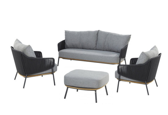 Ravello loungeset - Living stoel (2x), living bank en voetenbank - Showroommodel OP=OP