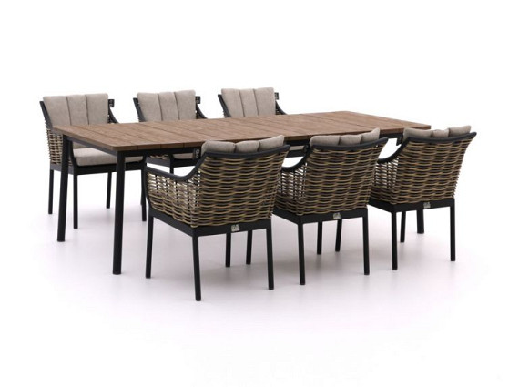 Milou diningset - Tafel zwart alu frame met teak blad en stoelen (6x) - Showroommodel OP=OP afbeelding 4