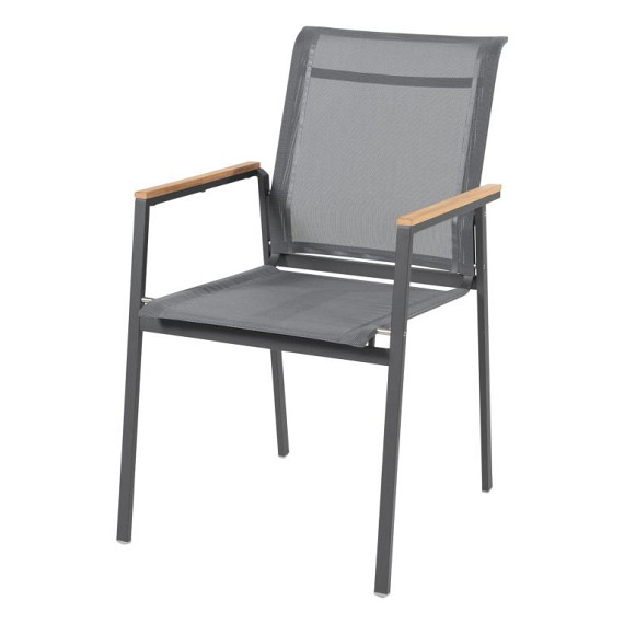 Passion stacking chair PC RVS, anthr.sling, TEAK arm Anthracite afbeelding 2