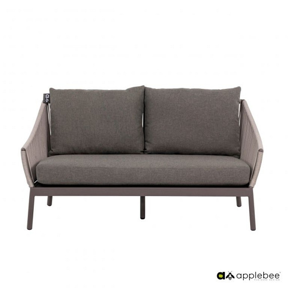 Bijou sofa 145, frame aluminium Taupe, rope weaving Ash grey, Bee Wett cushions Steps OP=OP