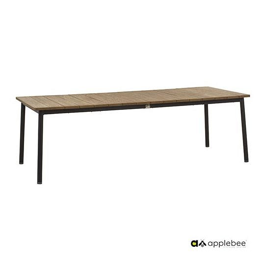 Milou diningset - Tafel zwart alu frame met teak blad en stoelen (6x) - Showroommodel OP=OP afbeelding 3