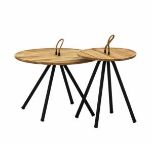 Elle coffee table-set of 2, dia. 60x40h and 40x47h, base aluminium Black, top SVLK teak Natural - Showroommodel OP=OP